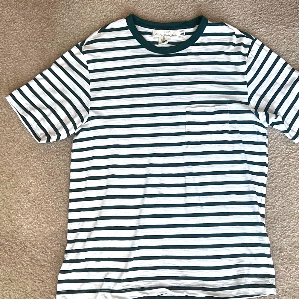 Men’s Short Sleeve Striped Green T -Shirt / H & M